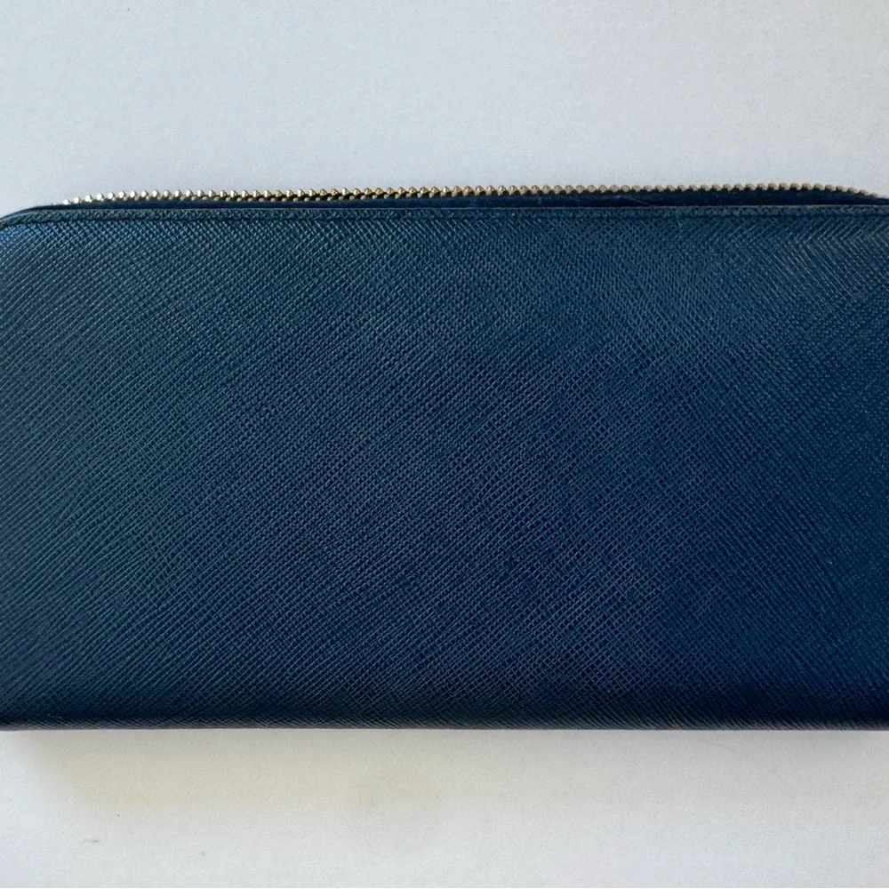 Excellent Blue Prada Zip-Around Wallet with Gold Accents - Picture 2 of 9